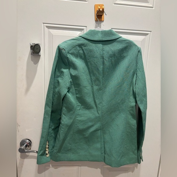 Veronica Beard Emsley Linen Blend Seersucker Blazer Agate Green - Picture 5 of 8